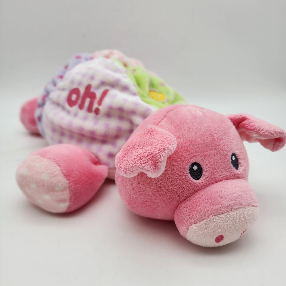 Aurora Pink Pig Rattle Plush Stuffed Animal Sensory Lovey 13" Patchwork Crinkle